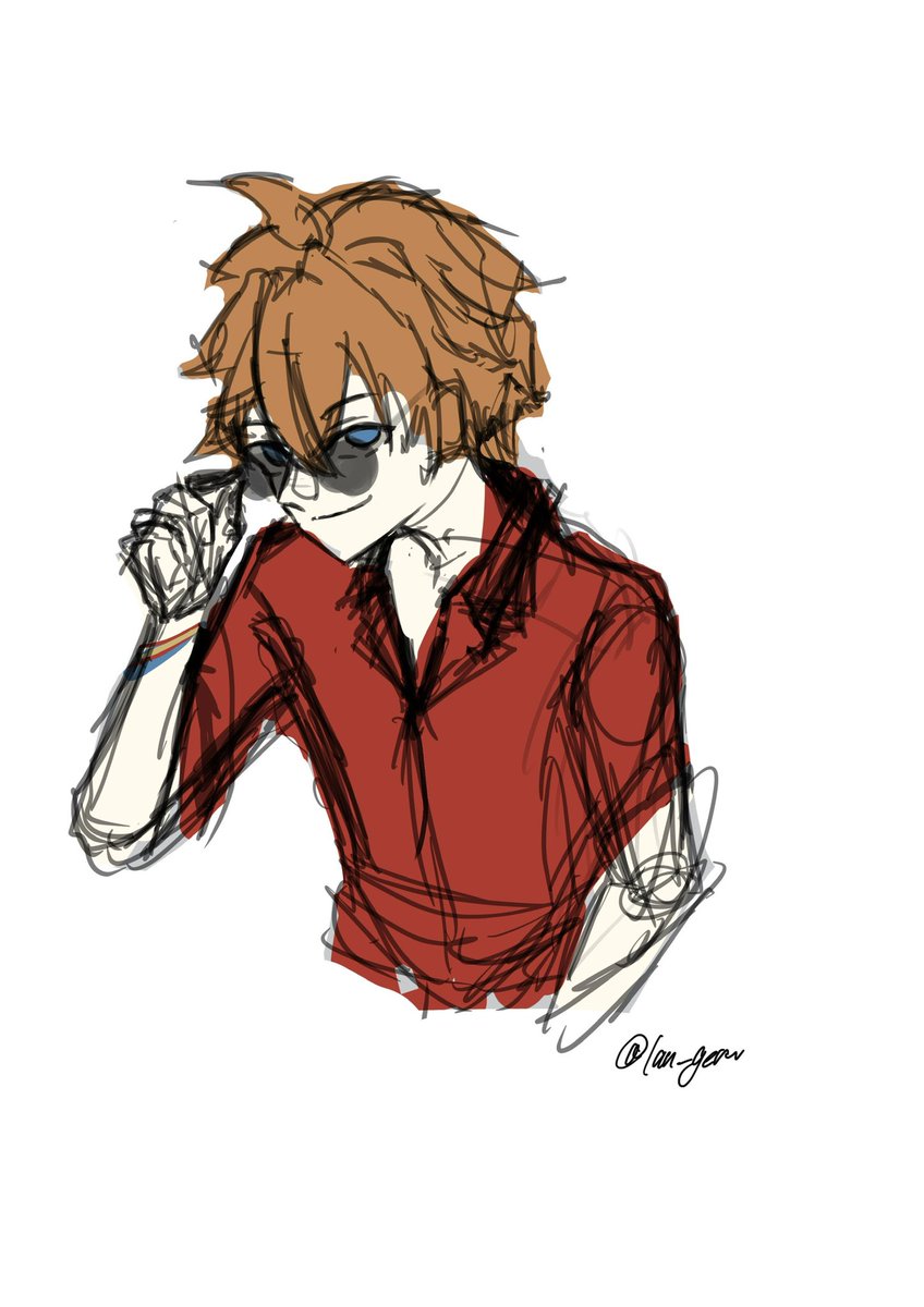 tartaglia (genshin impact) 1boy male focus sunglasses blue eyes solo shirt red shirt  illustration images