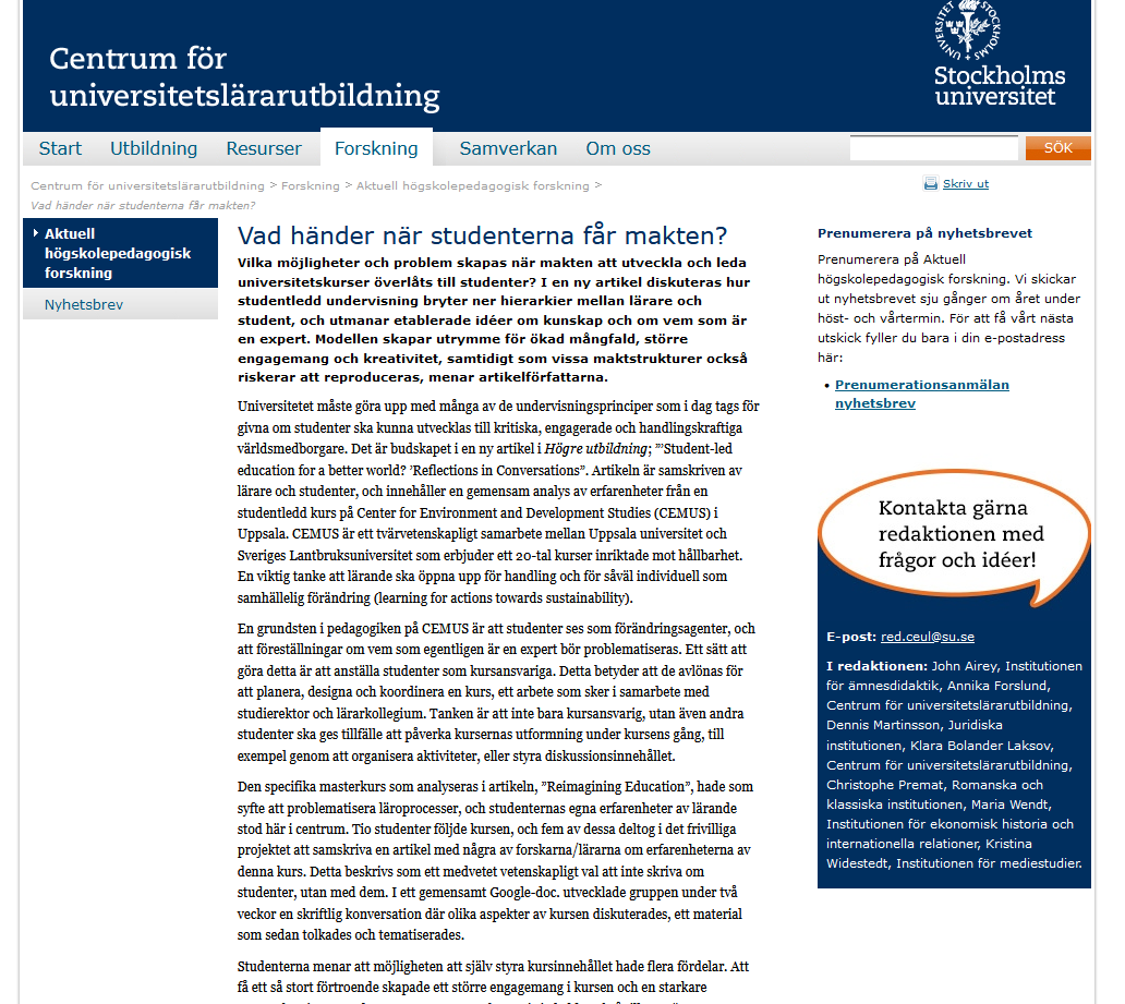 sachbon's tweet photo. Wow, very humbled to see our article with @ChPonzelar Aster Tommasini &amp; Ewa Liwmar @CEMUSUPPSALA highlighted and commented on in the newsletter by @hogskolepedSU ! "Vad händer när studenterna får makten?" 
https://t.co/95bWa5PWLF https://t.co/NjI4mXAza3