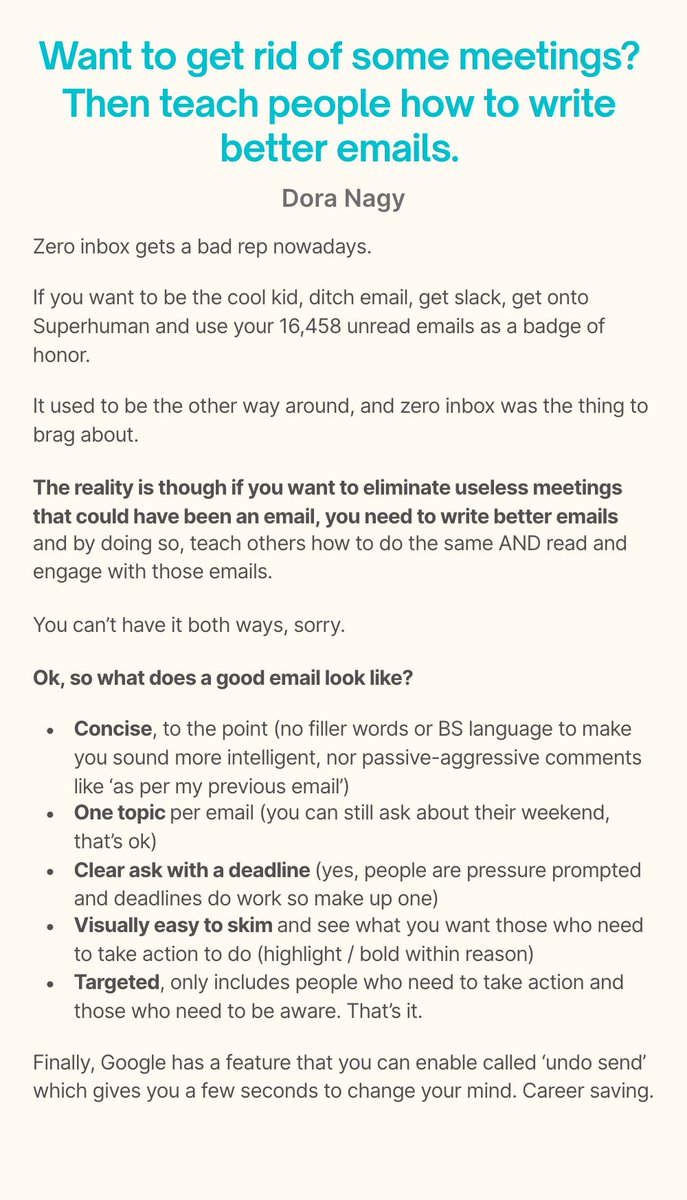 TheRealDoraNagy's tweet photo. Have you ever done the math using average salaries of how much $ it cost the company the meeting that could have been an email? https://t.co/f04VLf3ZLe