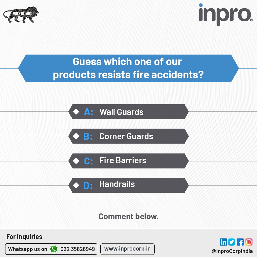 InproCorpIndia's tweet photo. We already gave you a hint in the question. Can you answer correctly? ๐ค
Comment the right answer below.
#InproCorpIndia #safety #protection #architecture #interiordesign #interiordesigner #interiordecor #wallsafety #buildingsafety #protectingbuildings #myinpro https://t.co/UE6aNVIqrP