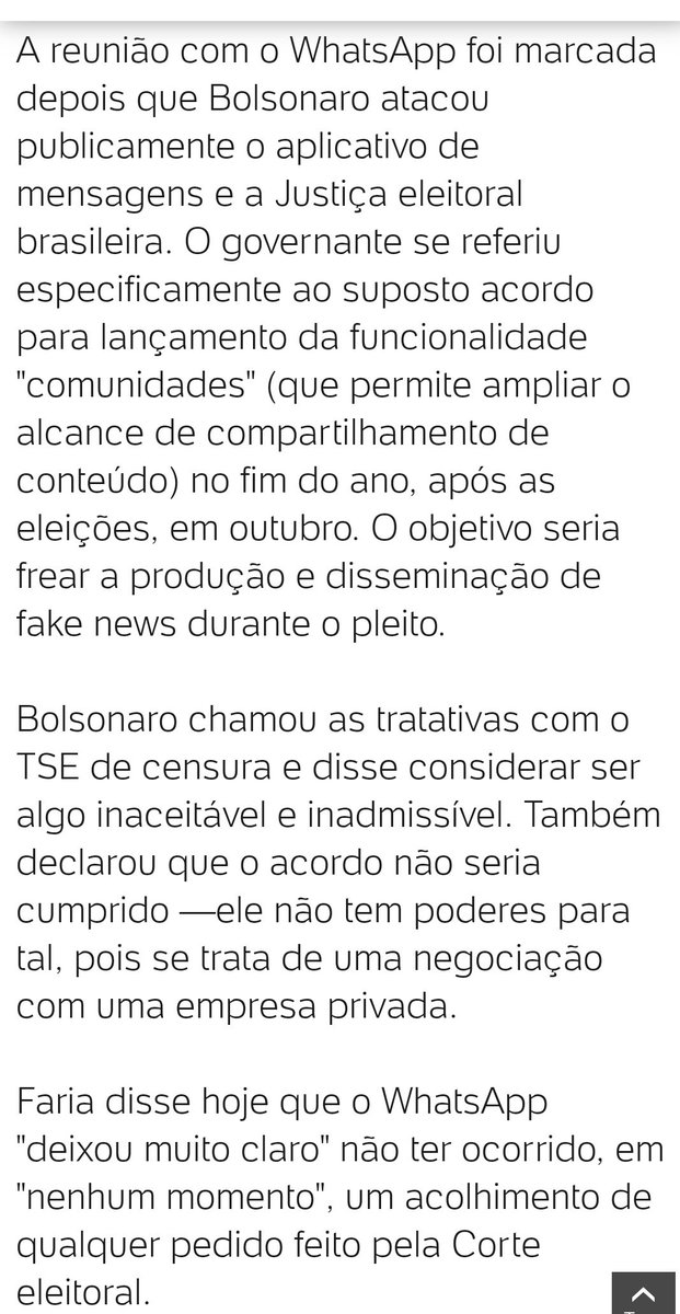 VeritasetfidePF's tweet photo. WhatsApp negou acordo com TSE em reunião com Bolsonaro, assim disse @fabiofaria https://t.co/9VShd8j798
