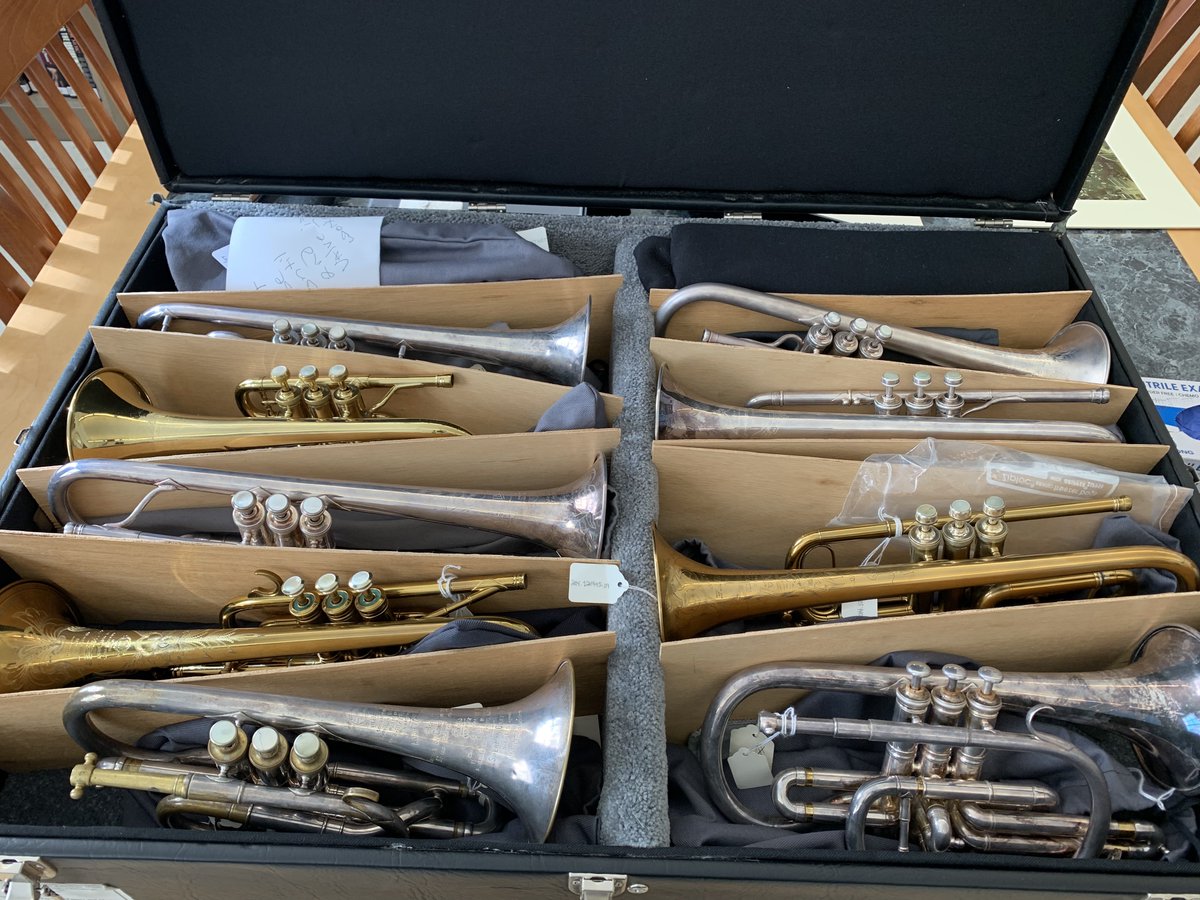 Showing off some cool horns to the Victor J. Andrew High School Wind Symphony students today!