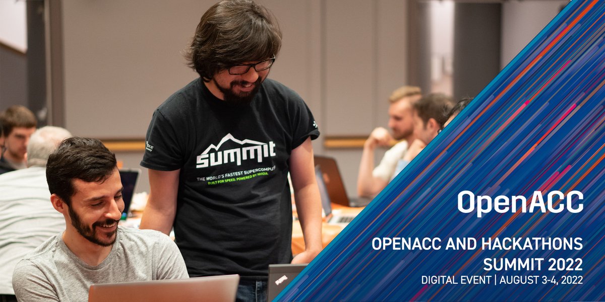 OpenACCorg's tweet photo. Calls closing for the #OpenACC and Hackathons Summit 2022. Submit a talk proposal to highlight speed-ups and optimization work is advanced using directives-based programming or 1:1 mentoring at #GPUHackathons. Submit: https://t.co/QPPkNuXiHq https://t.co/X9LMwg71RN