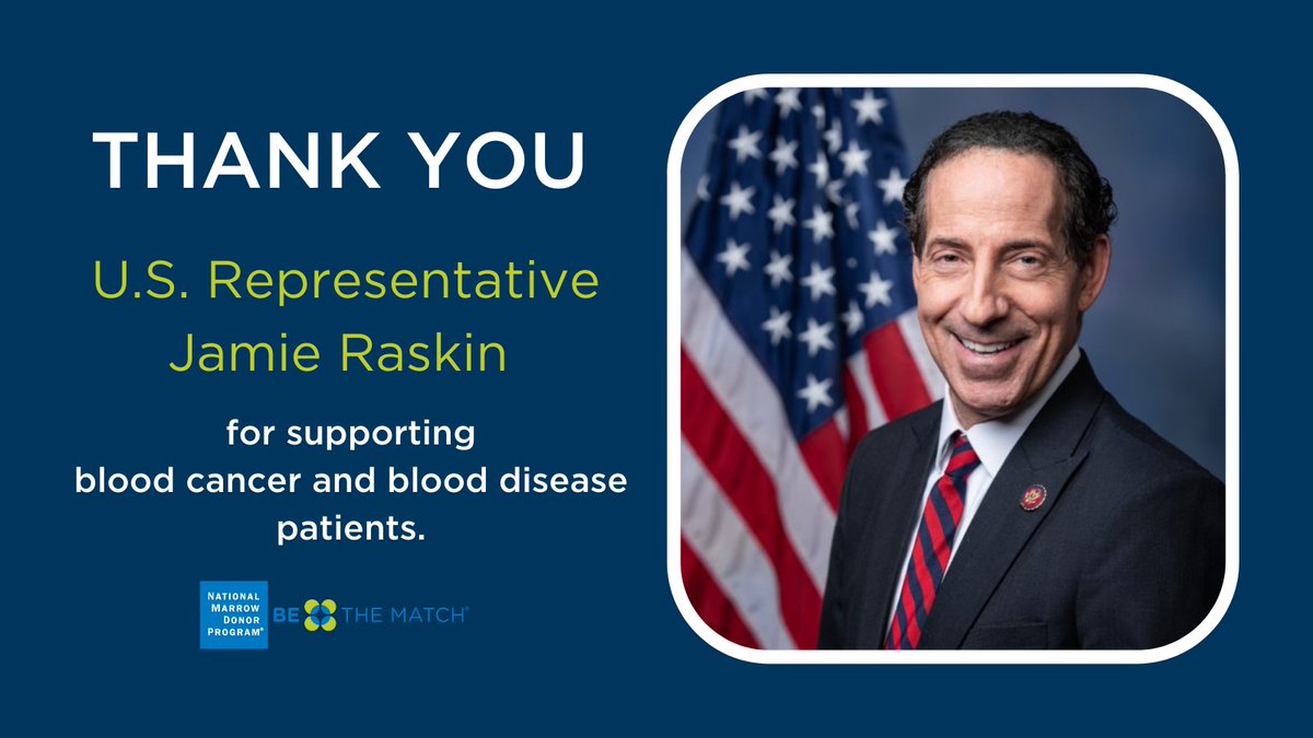NMDP_advocacy's tweet photo. Thank you, @RepRaskin, for adding your signature of support asking for increased funding for the Nation's Registry to further reduce barriers and increase access to life-saving cellular therapy. 💚 💙 https://t.co/PLrTSu0CyT