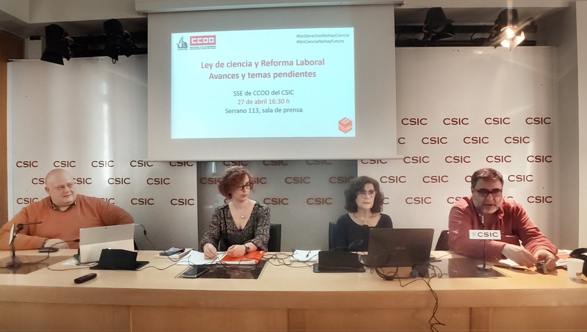 🔬🧪👩‍🔬 Jornada sobre la Modificación de la Ley de la Ciencia y la Reforma Laboral organizadas por <a href="/CCOO_CSIC/">CCOO-CSIC</a> sobre la contratación indefinida y las mejoras pendientes en la modificación de la ley.
También se puede seguir en el canal YouTube de CCOO CSIC. #SonDerechosNoHayCiencia