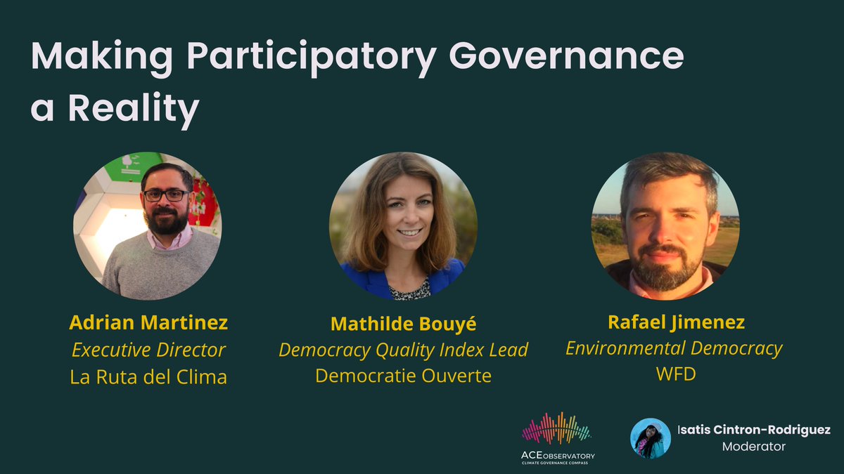 isa_bori's tweet photo. Hello please join us today at 9 am ET in this panel and the afterward session on co-creating #publicparticipation and #climategovernance metrics for #ACENow with @adrianmb_cr @larutadelclima , Mathilde Bouyé and Rafael Jimenez from @WFD_Democracy  https://t.co/xCjWrUua5K https://t.co/uRLYY3LPOF