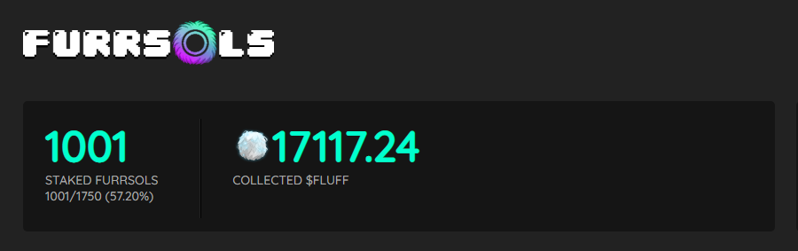 57.20% staked and over 17K $FLUFF collected! It's starting to get FLUFFY in here! 🥩🥩🥩

#Solana #SolanaNFTs #NFTCommunity #L2E