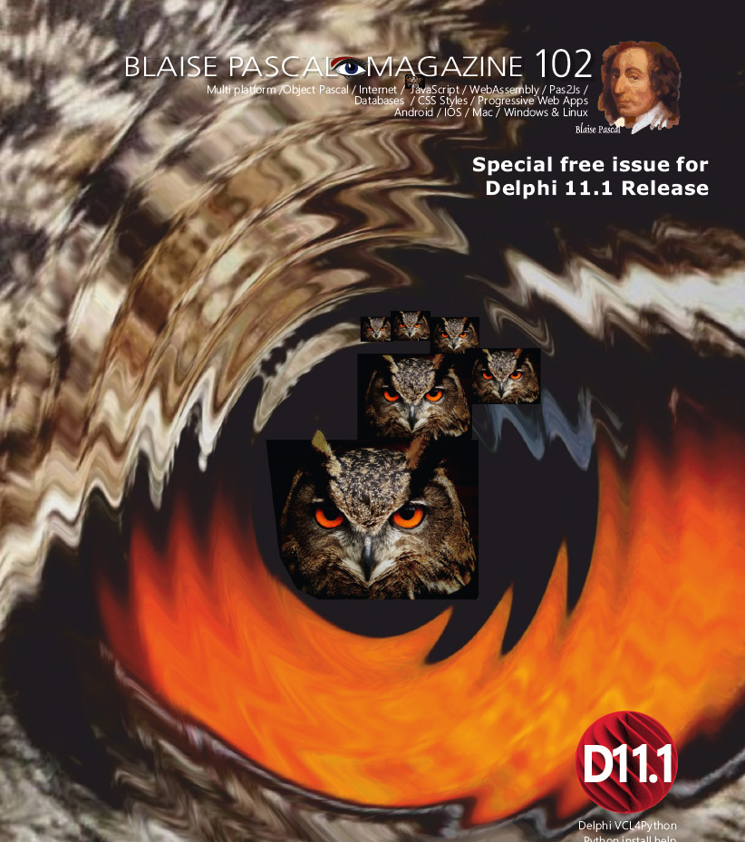 DelphiDevelop's tweet image. A special Free Edition of Blaise Pascal Magazine 102 for Delphi 11.1 is still available to download.
There are articles on VCL4Python, PAS2JS, understanding Electron Page, and many more 😲
Just visit the official webpage to download 👍
blaisepascalmagazine.eu/special-for-is…