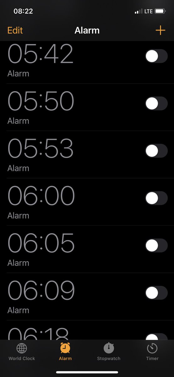 JoeKennedyEM's tweet photo. You might work in emergency medicine ifffffff — you have THIRTY different alarm choices between 0300 and 0700. #MedTwitter and #FOAMed amirite? https://t.co/BgoTGrHWOF