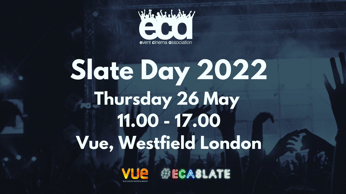 ECA SLATE DAY 2022 - TICKETS NOW ON SALE
bit.ly/3vLKcWC
A full day of content and data insights 
#eventcinema #ecaslate #lovecinema #content #liveevents #live #satellite #IPdelivery #gaming #boxoffice #VR #socialmedia #youngeraudiences #cinema