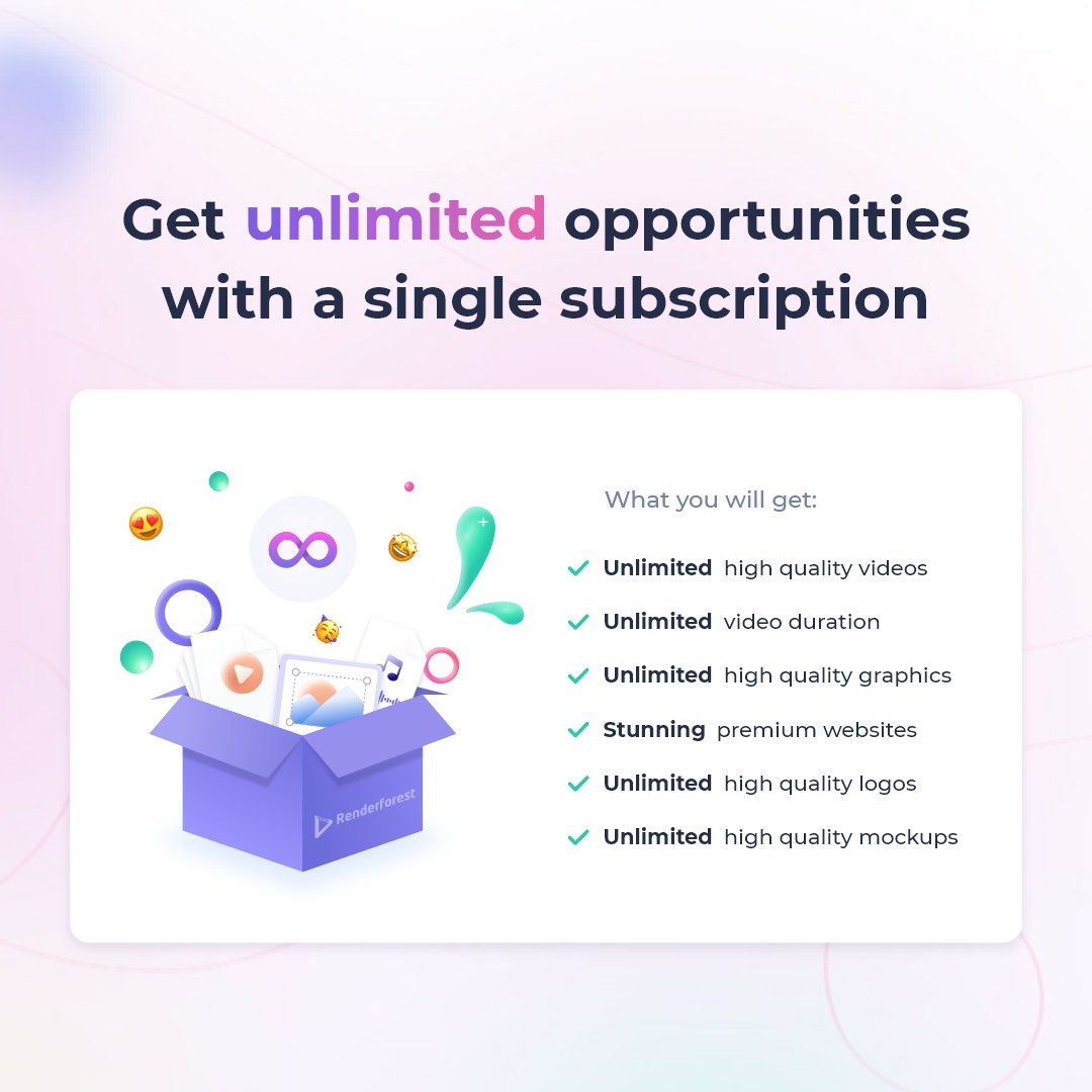 renderforestcom's tweet image. There are no limits when it comes to creativity which is why #Renderforest introduces its newest policy update to boost your vision and let your imagination fly as high as you would like.✨