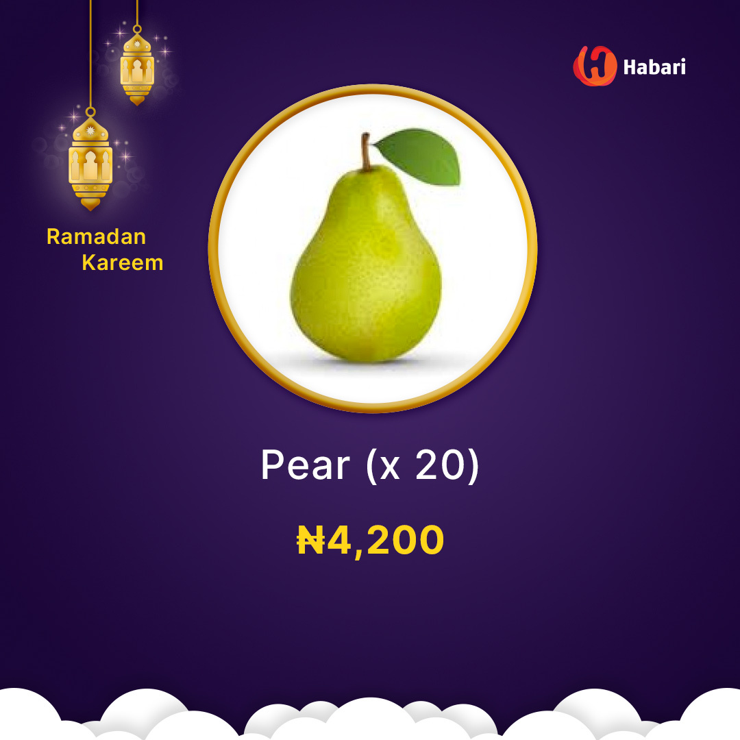 Do you love Pears? For N4,200 only you can get 20 pieces with FREE delivery. 

Place your orders now: ow.ly/WxXJ50ITfvW

#pear #fruits #ramadan #freedelivery #habarishop #Shophabari