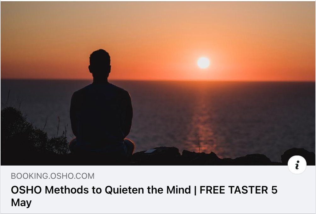 OSHO's tweet photo. Are you longing for a break from an overactive mind? 
We have a solution for you! Reserve the spot for free taster now https://t.co/S5f5FKFVxY 

#osho #mind #quietenthemind #playfulness #oshocourses #overactivemind #peacefulmind #deprogram #silence https://t.co/TdD5NVcOgP