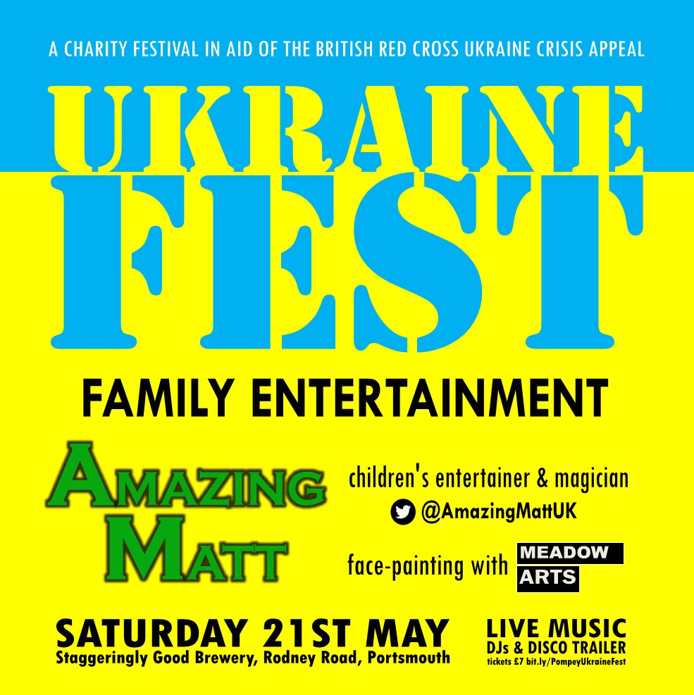 We'll have #family fun at #UkraineFEST too, <a href="/AmazingMattUK/">Matt Smart</a> will conjure up some #magic, Meadow Arts will be face-painting &amp; The Knock Door Shop's famous #mascots will be there as well. Get your #festival tickets now at bit.ly/PompeyUkraineF… #StandwithUkraine #Southsea #charity