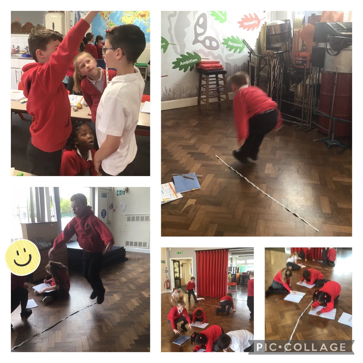 OakfieldY3's tweet photo. We have been comparing length today. We wanted to find if taller people could jump further? 
We measured our height and jumping distance in cm to collect the data. Y3 found out that the tallest person can’t always jump the longest distance. 📏 #oakfieldmaths https://t.co/EkgQ5Q0kEn