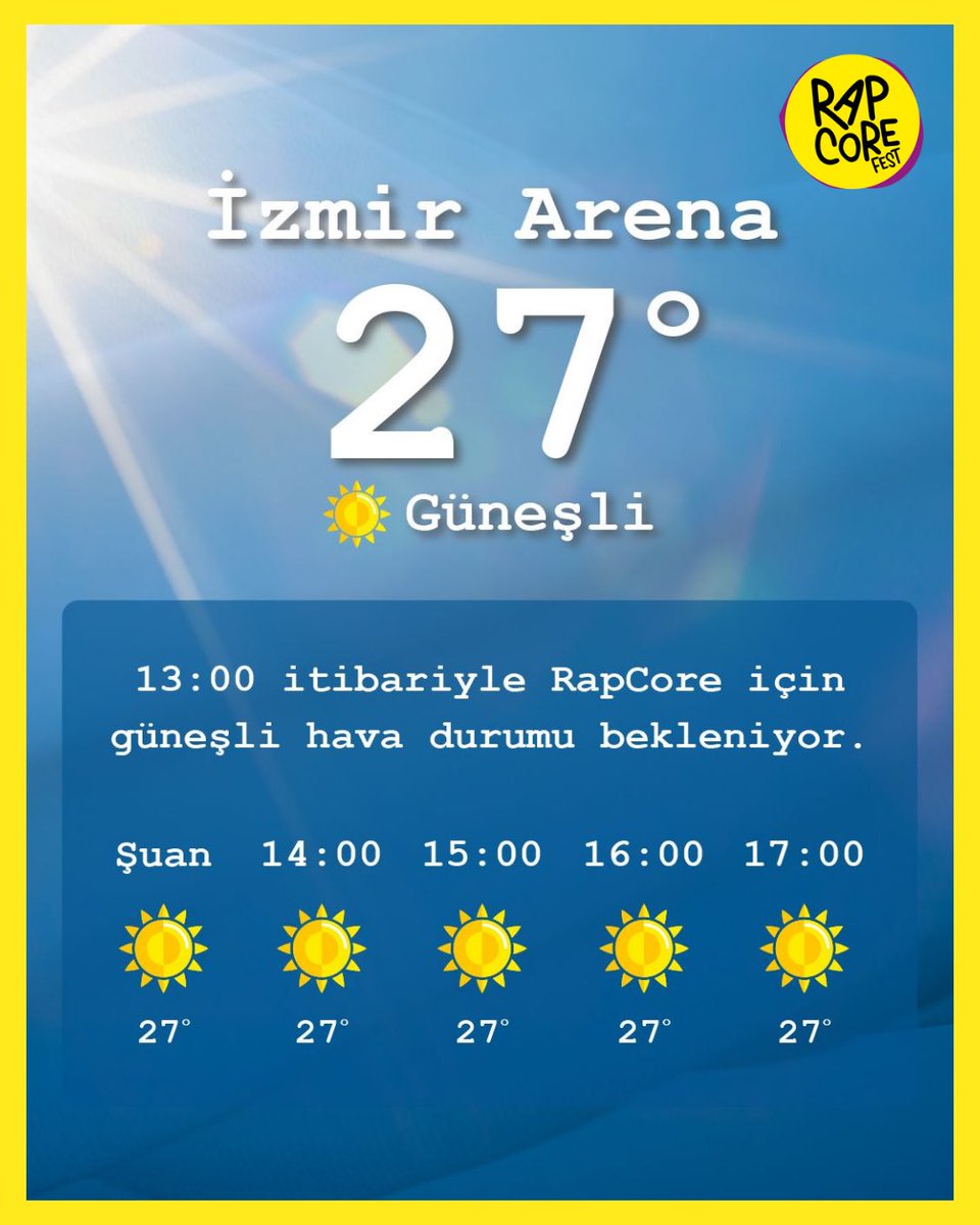 rapcorefest's tweet photo. ✅ Müzik
✅ Dostluk
✅ Eğlence
✅ Heyecan
☀️Güneş
Hepsi burada, Rapcore’a son 3! https://t.co/NGAkUplTAe