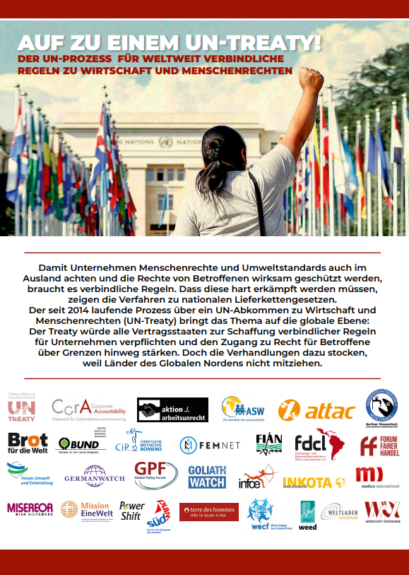 Was hat es eigentlich mit dem UN-Prozess zum #bindingtreaty zu #Wirtschaft und #Menschenrechten auf sich? Ganz kurz gefasst könnt Ihr dies im aktualisierten Flyer der Treaty Alliance Deutschland nachlesen: tinyurl.com/vbwkbbf7