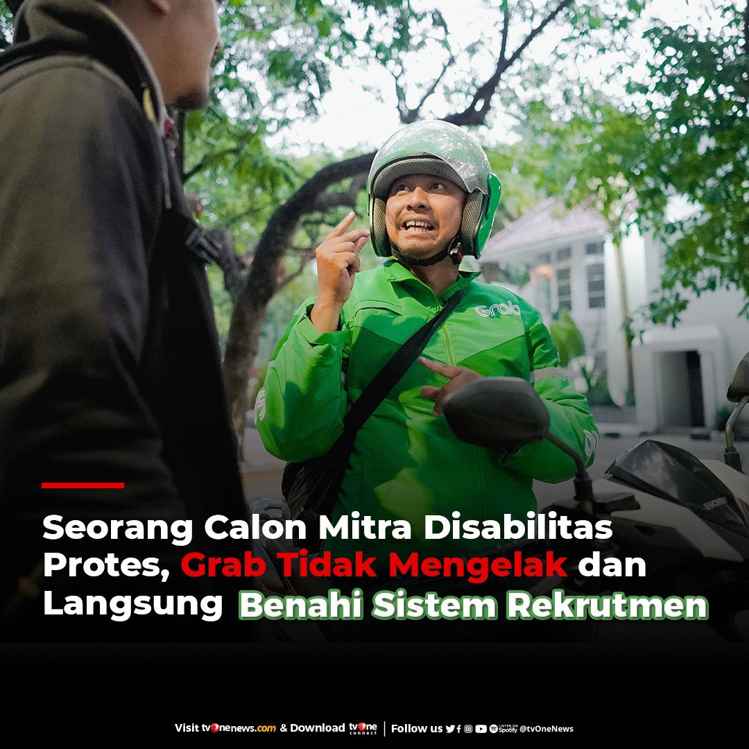 tvOneNews's tweet photo. Terkait Protes yang dilayangkan oleh Calon Mitra Disabilitas Grab, Grab Indonesia tidak mengelak serta menanggapi secara serius mengenai protes yang dilayangkan tersebut dengan melakukan Investigasi Internal dan membenahi Sistem Rekrutmen Grab Indonesia.
#GrabID https://t.co/C4QDD4FXwR