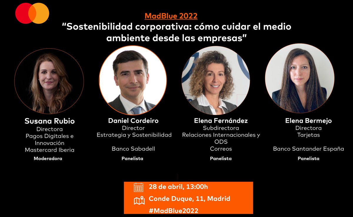 Mañana moderaré un panel sobre #sostenibilidad y el papel de las empresas en la lucha contra el cambio climático. Será en <a href="/madbluesummit/">MadBlue Summit</a> y contará con la participación de directivos de <a href="/Correos/">Correos</a>, <a href="/santander_es/">Santander España</a> y <a href="/BancoSabadell/">Banco Sabadell</a>. Nos vemos allí. #MadBlue2022