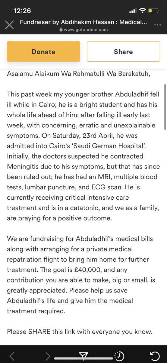 Asalaamu Aleikum everyone. A family relative is in coma in Egypt and we need your help to get him back to the UK. Please share and donate whatever you can. gofundme.com/f/medical-cost…