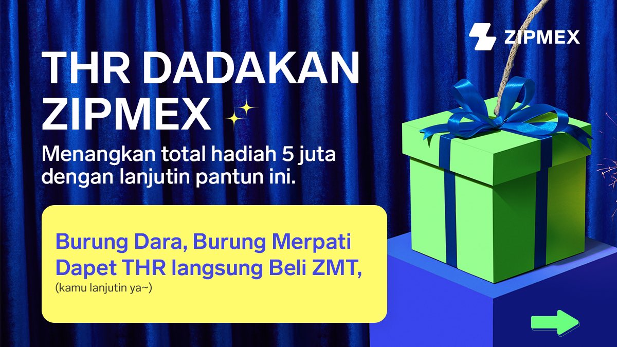zipmexindonesia's tweet photo. Hi Zipster, THR dadakan USDT dengan total 5 juta bakal dibagiin buat kamu yang pantunnya paling kreatif! 🎁

Cek syarat ketentuannya di tweet selanjutnya ya ➡️ https://t.co/avrdHgwL9D