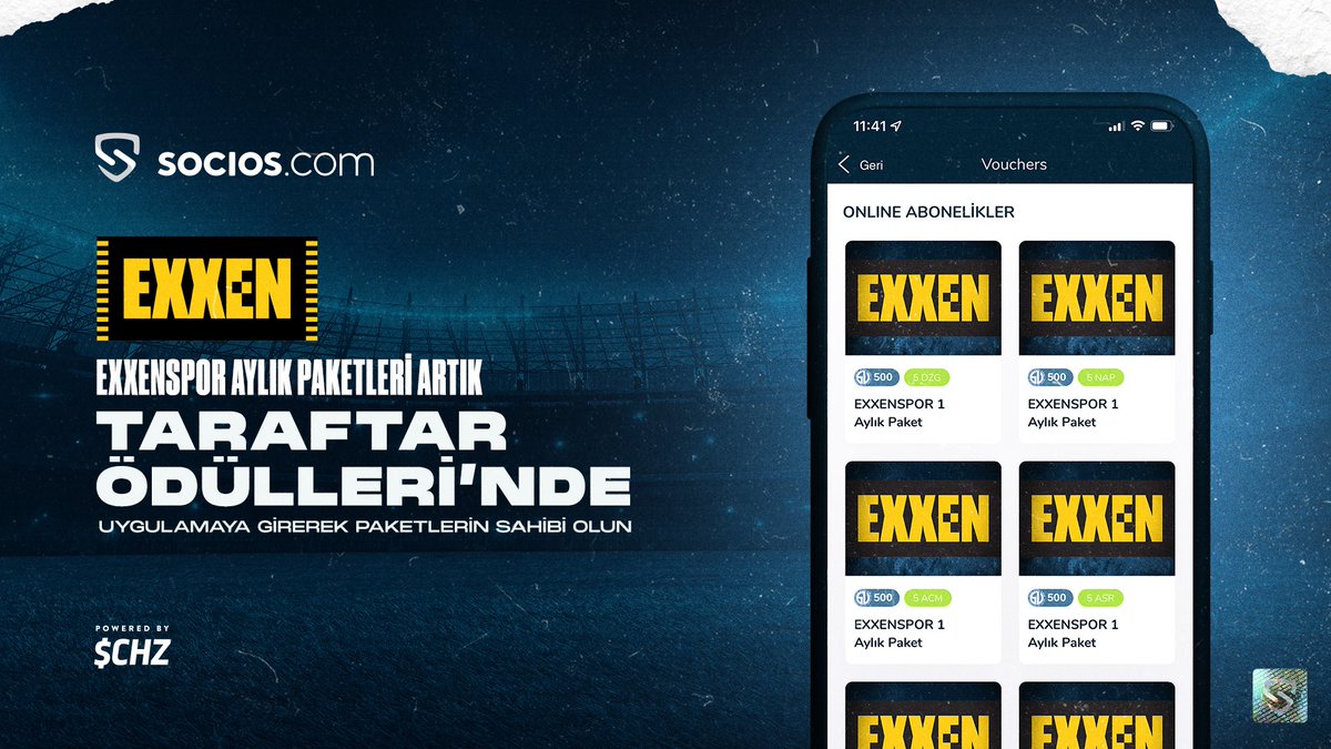 socios's tweet photo. 🎞️⚽️Diziler, filmler, belgeseller, eğlenceli içerikler ve Avrupa futbolunun en önemli maçlarını izleyebileceğiniz aylık @EXXENTR Spor paketleri Taraftar Ödülleri’nde!

$SSU Sadakat Tokenlarınızı kullanarak, şimdi paketlerin sahibi olun!

👉https://t.co/kcZqnHgukc

⚡️ $CHZ https://t.co/RRRbqzJTNU