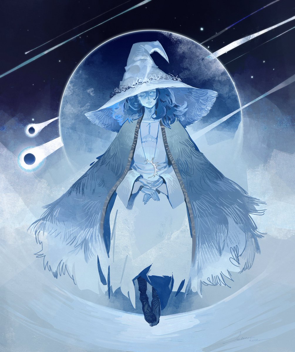 ranni the witch 1girl hat cloak witch hat solo blue skin colored skin  illustration images