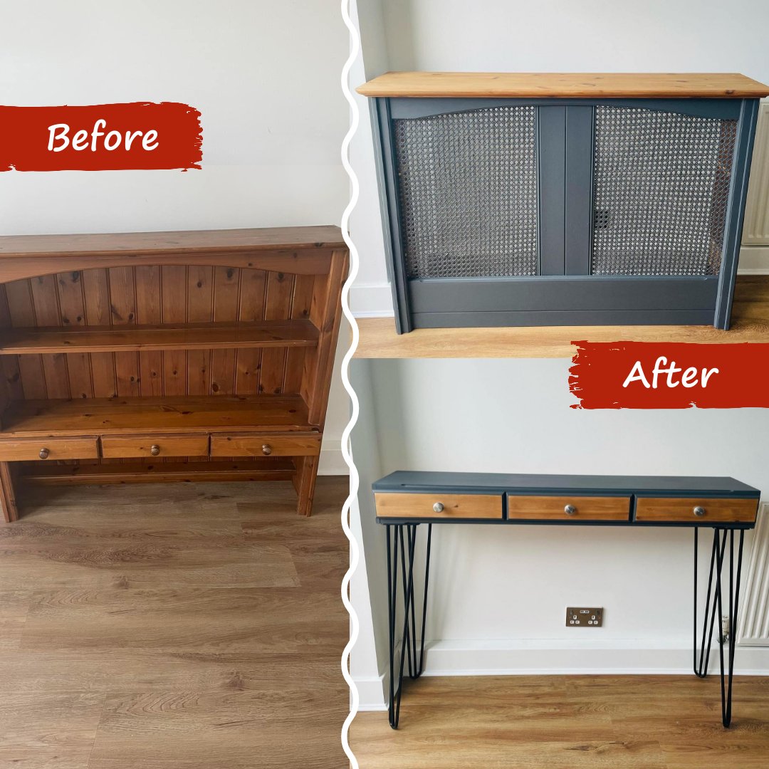 Fremmedgørelse at ringe talsmand Frenchic❤️Paint on Twitter: "Transform ONE Welsh dresser top into a modern  radiator cover AND console table with webbing, hairpin legs, drawer handles  and Frenchic! ❤️ 🎨 Smudge, Al Fresco Inside/Outside Range +