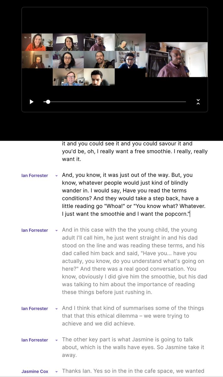 maboa's tweet photo. Editing the "Ethical Dilemma Cafe 2.0" session transcript from MozFest 22 really makes me wish I was at the fringe event in Manchester https://t.co/fxES7nuFGR 

An interesting and fun approach to some serious questions. 

#mozfestedc @hyperaudio https://t.co/5Dsgylrgo9