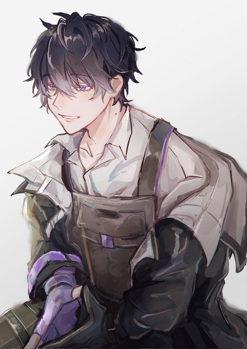 1boy male focus purple eyes gloves solo shirt jacket  illustration images