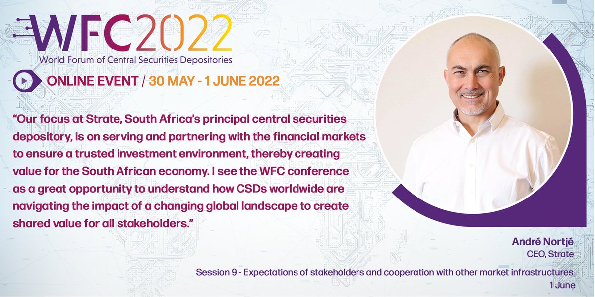 Ahead of the WFC2022 Conference, Andre Nortje, CEO of @StrateCSD, shares his thoughts on how the upcoming event is a valuable opportunity for CSDs to share insights for the benefit of stakeholders.

Register now at wfc2022.net

#WFC22