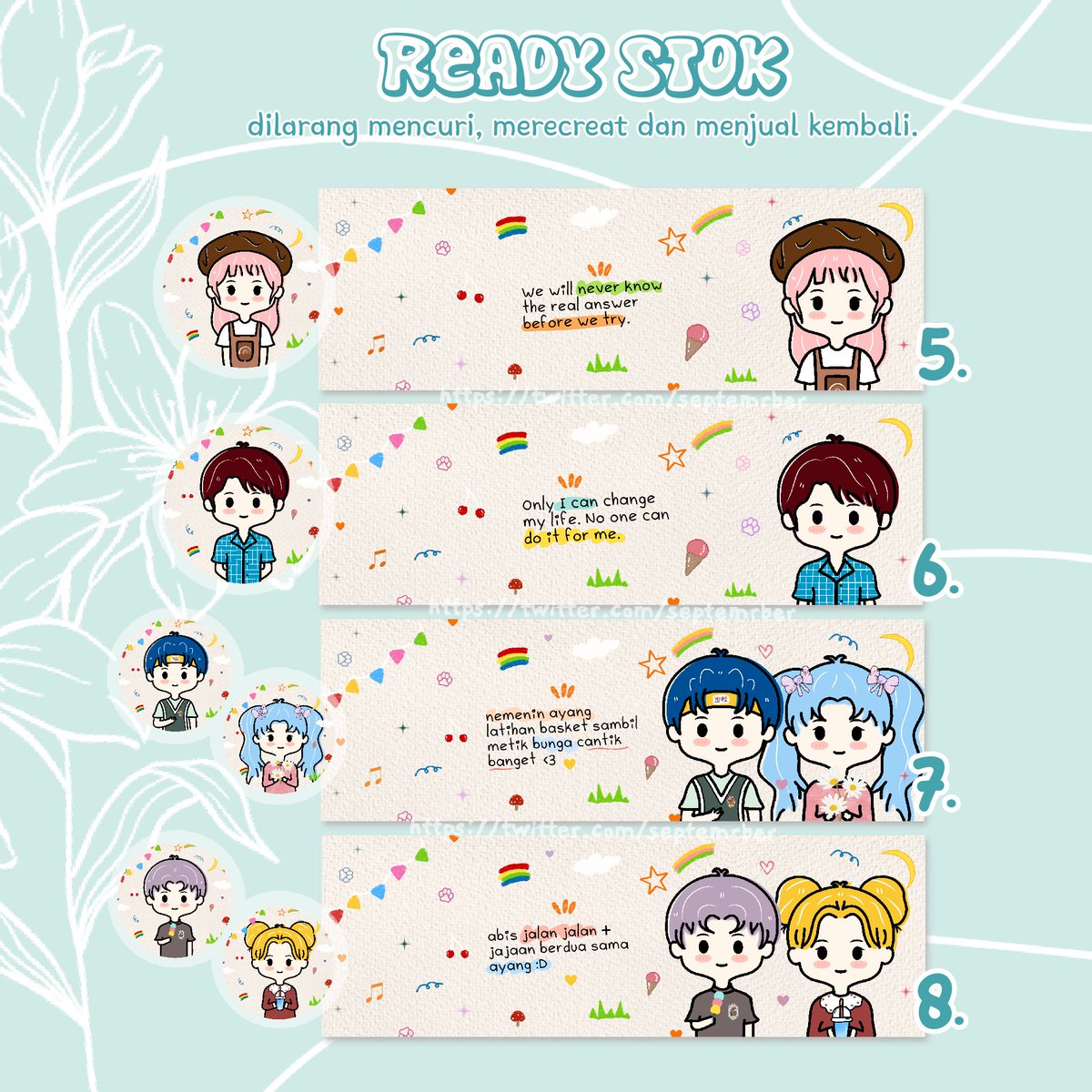 Help RT? terimakasiih! 🙆‍♀️💗

haii aku jual layout ready stok nihh 🥰, lengkapnya :

• single : 13k/each, dapat 1 ava jpg &amp; 1 png
• couple : 15k/each, dapat 2 ava jpg &amp; 2 png + bonus 1 ava 
• free replacement teks 🙆‍♀️

yang mau take bisa langsung dm aku yaa 🥰 #zonauang #zonaba