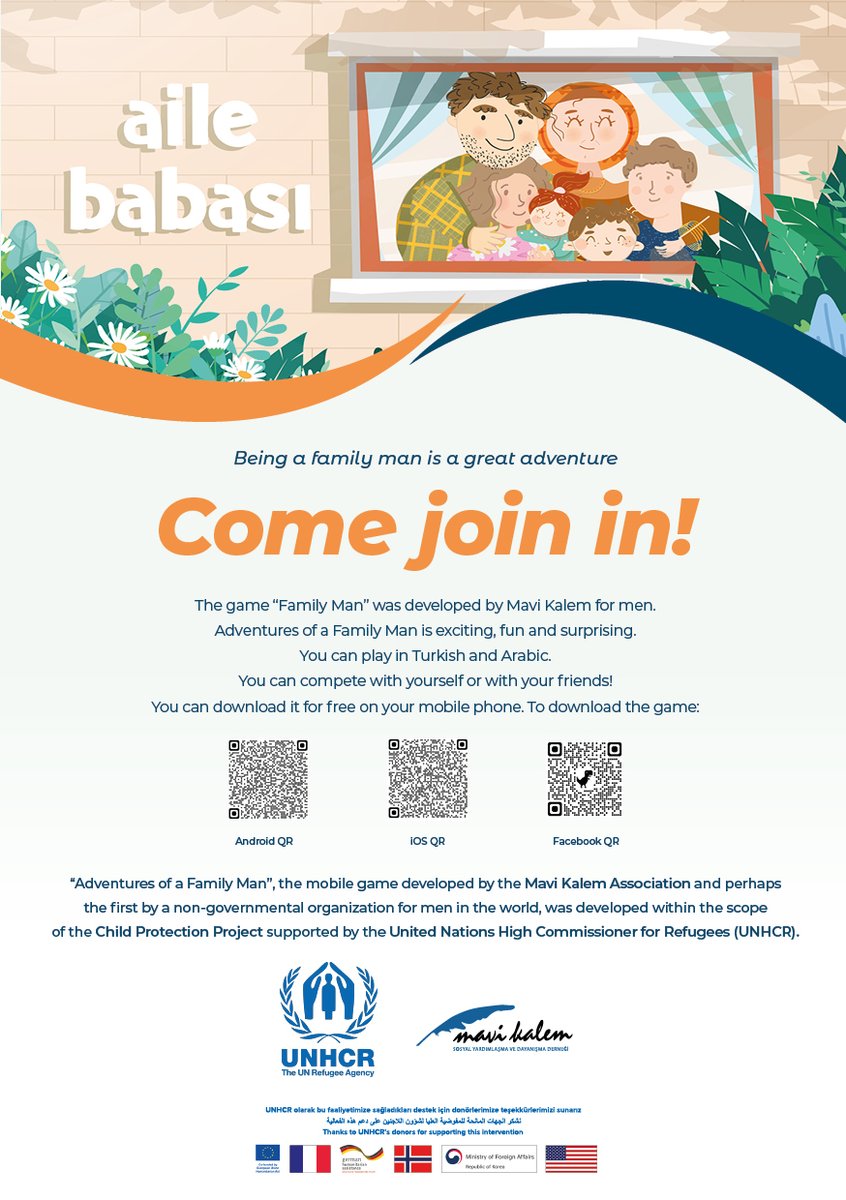 UNHCR Türkiye (@unhcrturkiye) on Twitter photo With the support of UNHCR, <a href="/MaviKalem/">Mavi Kalem Derneği</a>’s efforts to prevent gender-based violence and empower women continues. This mobile game introduces us to the adventurous world of a family.
To download the game 👇
Android: play.google.com/store/apps/det…
IOS: apps.apple.com/tr/app/aile-ba… With the support of UNHCR, <a href="/MaviKalem/">Mavi Kalem Derneği</a>’s efforts to prevent gender-based violence and empower women continues. This mobile game introduces us to the adventurous world of a family.
To download the game 👇
Android: play.google.com/store/apps/det…
IOS: apps.apple.com/tr/app/aile-ba…