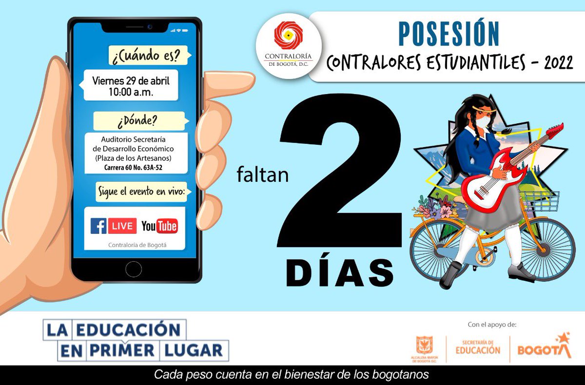 ContraloriaBta's tweet photo. Faltan 2 días para nuestro gran evento con los contralores estudiantiles de la capital. ¡Conéctense a través de nuestras redes sociales para seguir en vivo este importante encuentro! #ControlEstudiantil #CadaPesoCuenta #CuidemosLoPúblico @Educacionbogota https://t.co/EvceTyoFR2