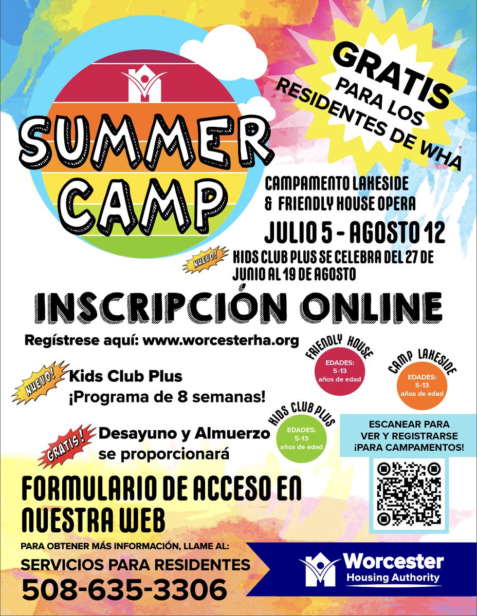 WHAuthority's tweet photo. ☀️🏕️Summer Camp Programs are filling up quick but applications accepted for waitlist! ✨FREE for WHA residents!
‼️➡️Visit our Summer Programs page to fill out an ONLINE APPLICATION today!
https://t.co/tZtqRmfBHZ…
#WHA #worcesterhousing #worcesterma #LetsGetBack #summercamp https://t.co/6U0h0sJxsD