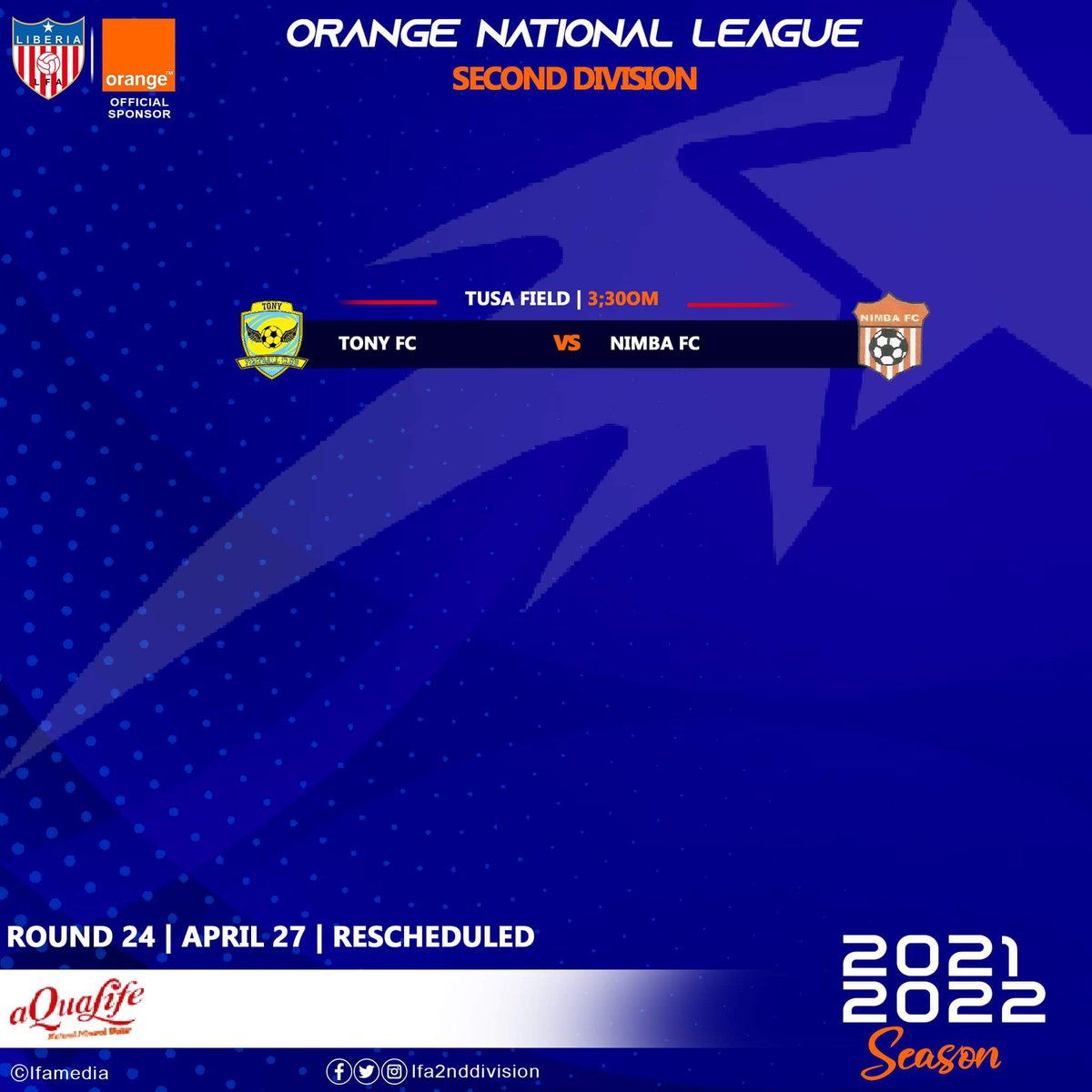 lfa2nddivision's tweet photo. Tony FC looking to get back into playoffs zone. Nimba FC looking to survive the season. 

Mid-week clash! https://t.co/tECsmSAqJo