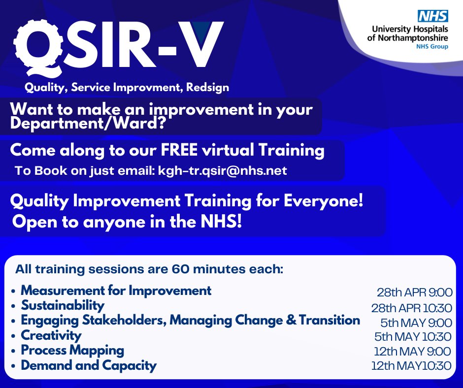 We look forward to seeing you all tomorrow for our next two QSIR-V sessions!📝
Email: kgh-tr.qsir@nhs.net if you are not already signed up.