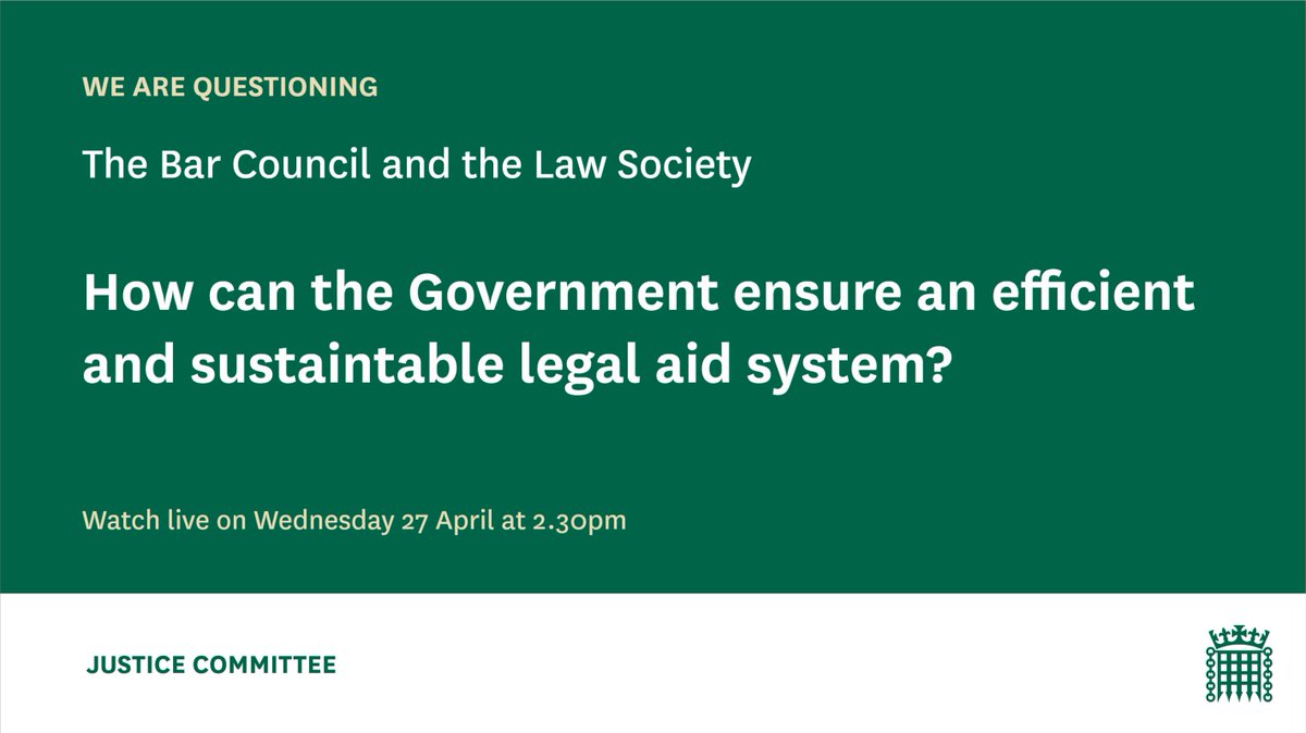 Our session on the Government’s proposals to reform legal aid has started. We are questioning @thebarcouncil Chair Mark Fenhalls QC and @TheLawSociety President Stephanie Boyce on their reaction to the Government’s proposals. 📺 Watch live here: parliamentlive.tv/Event/Index/ed…