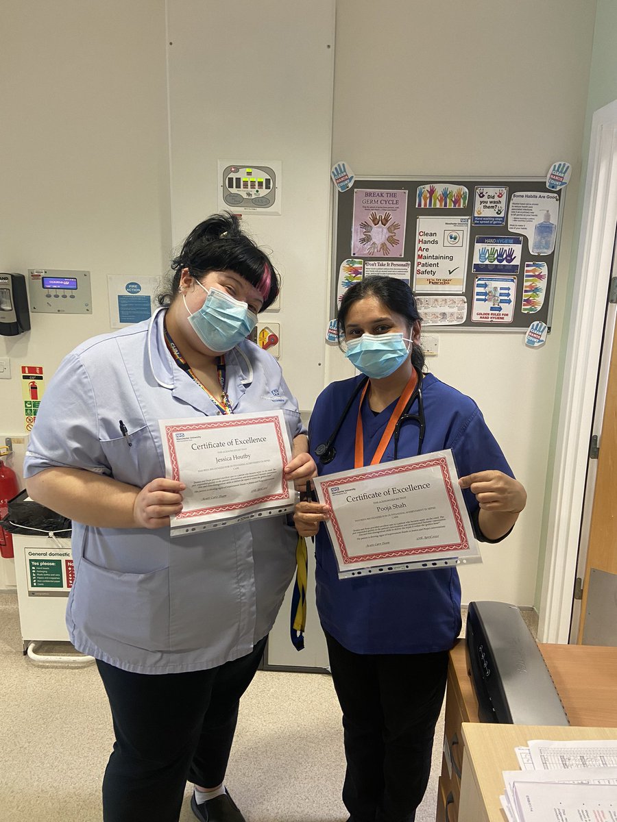 The lovely Jess and Pooja accepting certificates of excellence for delivering outstanding sepsis care yesterday. The pair demonstrated fantastic communication and time-management skills. Well done both, we are lucky to have you! <a href="/32Mft/">Ward 32, Acute Medicine MRI MFT</a>