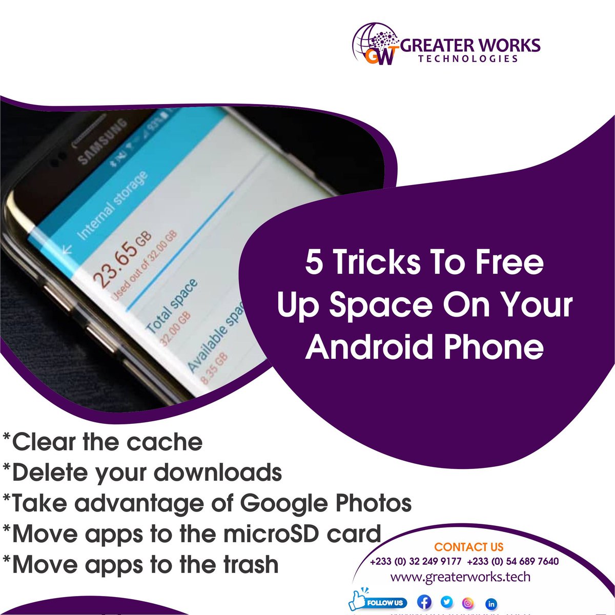 GreaterWorkTech's tweet image. We all know how frustrating it can be when one wants to download apps, files among others but there isn&apos;t enough space to accommodate it. Let&apos;s create more space by following the above steps!

#greaterworks #webdevelopmentsevices #computerworld #Itsecurity #developerspace