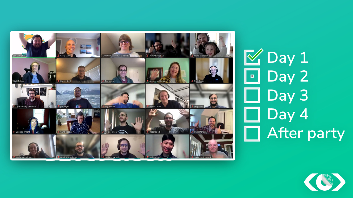MeltwaterEng's tweet photo. We're onto #devopsicon day 2! Just look at all those happy faces! 

We're fully remote for #devopsicon and use the #unconference format to maximise our time across our timezones.

You can read more about how to run your own unconference on our blog https://t.co/a9NHC1J8n2 https://t.co/6C6c8zT5PH