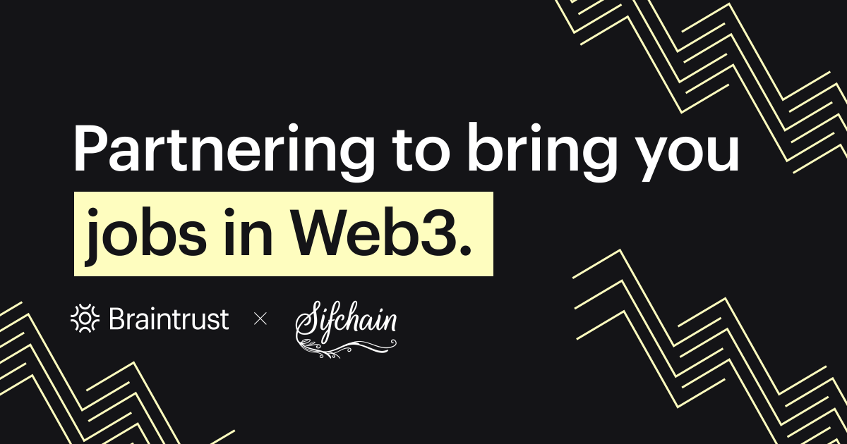 sifchain's tweet image. The future of DeFi + the future of work. 

We’re excited to share that we’re partnering with @usebraintrust to post Web3 work opportunities on their platform and help freelancers find interesting projects and ways to contribute: bit.ly/38ukT3r