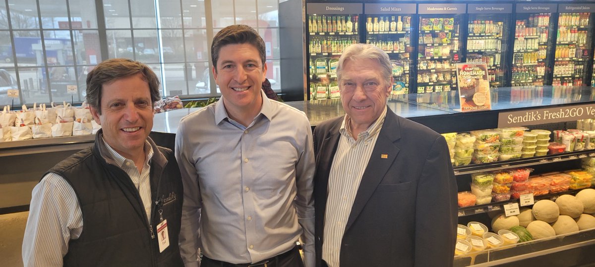 NationalGrocers's tweet photo. .@RepBryanSteil visited @Sendiks yesterday for a store tour with NGA Chair of the Board Ted Balistreri and @WiscoGrocers President and CEO Brandon Scholz. 

We thank Rep. Steil for taking time to hear how federal policies are impacting independent grocers! https://t.co/3lEzKl2Rl5