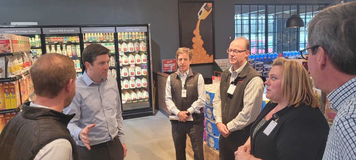 NationalGrocers's tweet photo. .@RepBryanSteil visited @Sendiks yesterday for a store tour with NGA Chair of the Board Ted Balistreri and @WiscoGrocers President and CEO Brandon Scholz. 

We thank Rep. Steil for taking time to hear how federal policies are impacting independent grocers! https://t.co/3lEzKl2Rl5