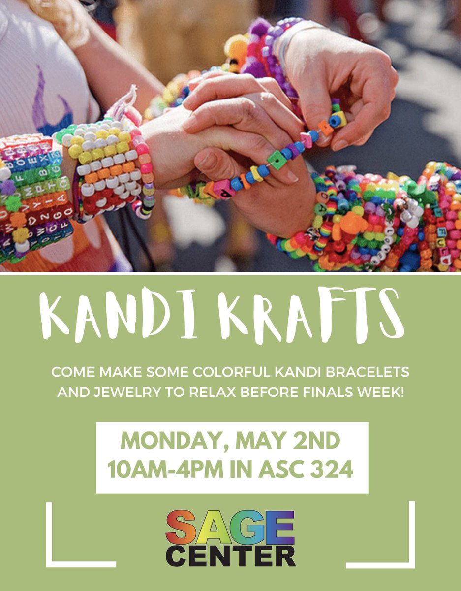 scsusage's tweet image. Come join us on Monday all day at the SAGE Center to make some Kandi and unwind before finals week 🧵