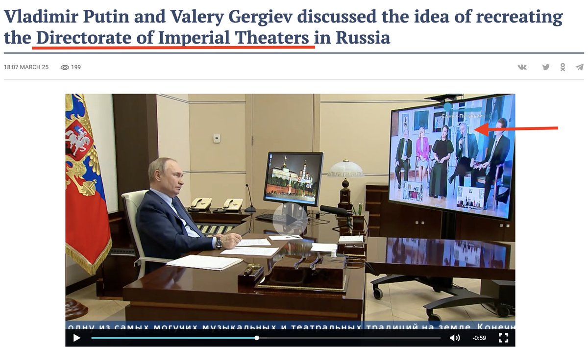 And now, on March 25, 2022, a whole month into the Russian invasion of Ukraine, Gergiev met with Putin to receive a grandiose present for supporting the war. The ultimate reward for not condemning Putin’s war criminals in Ukraine. Putin offered Gergiev a new job.