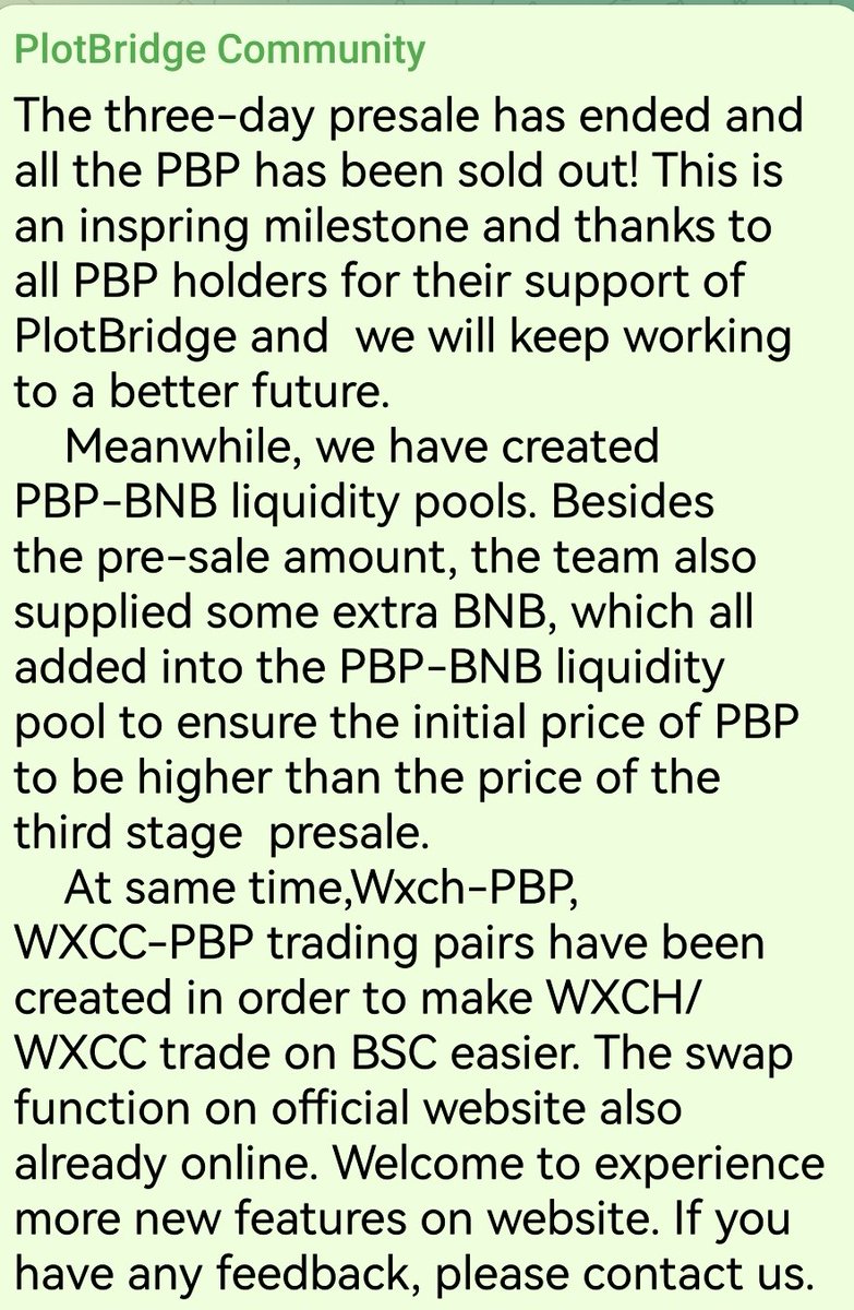 plot_bridge's tweet photo. The three-day presale of PBP has successfully ended. https://t.co/cGDA2Xwz6I