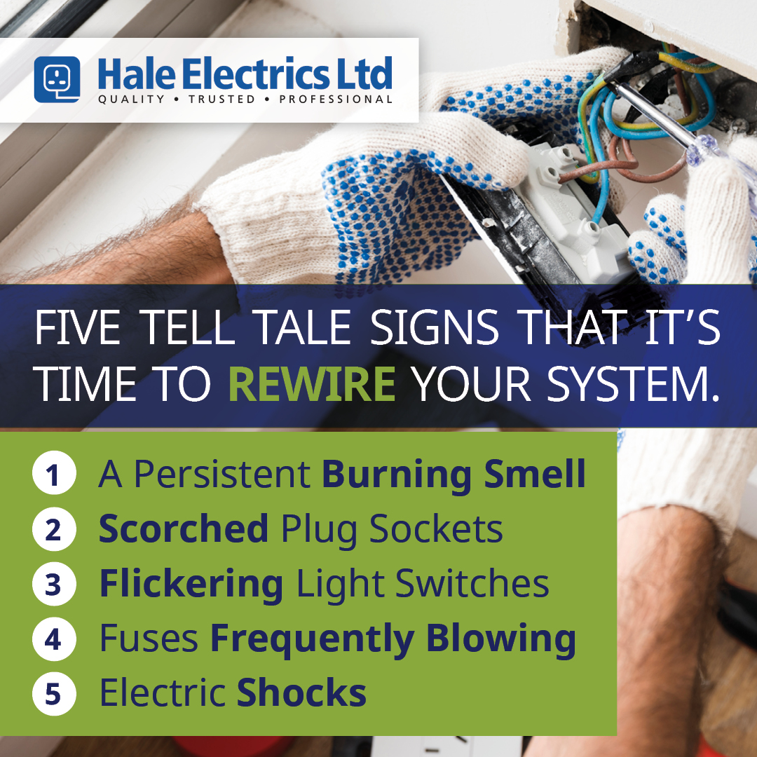 Hale_Electrics's tweet photo. Not sure if your property needs a re-wire? 💭 Here are 5 tell tale signs that the time is right to rewire your system.

1) A persistent burning smell 👃🔥
2) Scorched plug sockets 🔌
3) Flickering light switches 💡
4) Fuses frequently blowing 💥
5) Electric shocks ⚡

#HaleEl ... https://t.co/u3UAvWAHUL