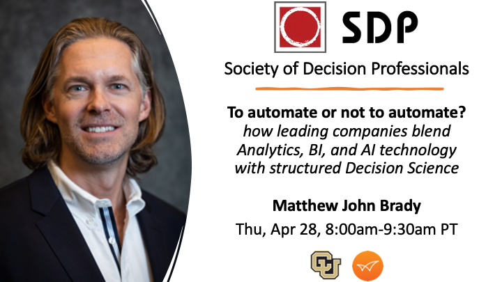 _mattbrady's tweet photo. Looking forward to speaking at the @DecisionPros "Frontiers of Decision-Making" #2022SDPAnnualConference, Apr 27-29. I will present insights and use cases from @VolleySolutions customers and @LeedsBiz.  https://t.co/WeEhZ88OV6
#decisionmaking #decisionscience #decisionanalysis https://t.co/TJqe1VgEJx