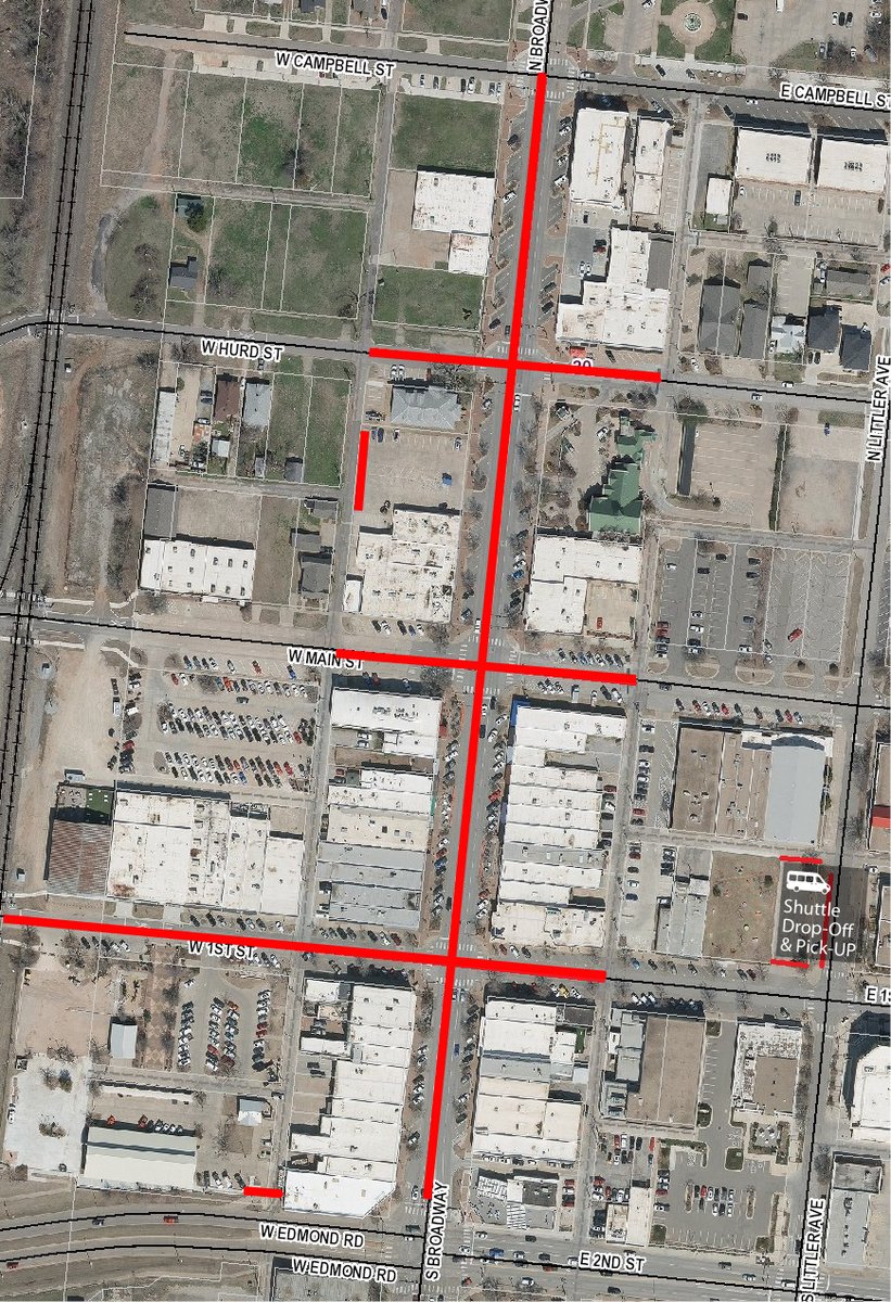 CityofEdmond's tweet image. TRAFFIC UPDATE: With the Downtown Arts Festival this weekend, multiple street closures begin Thursday at 6 a.m. through 9 p.m. on Sunday. Visitors can park in the UCO campus parking lot on the west side of 1st and University and take a free shuttle to Littler Lawn.